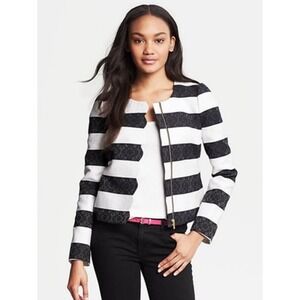 Banana Republic Jacket Womens 6 Black White Striped Scallop Zip Jacquard